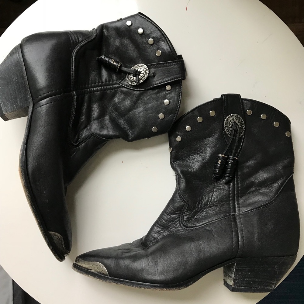 Vintage black ankle cowboy boots
